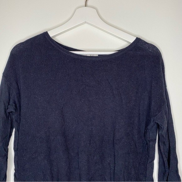 See U Soon Sweater Navy Blue Lace Back Crew Neck Knit Cozy Comfortable Soft - Picture 2 of 7